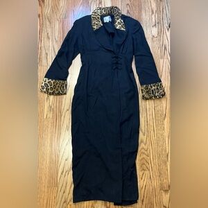 Vintage Beau David Dress Coat 10 Leopard Morticia Goth Rock Cruella faux fur
